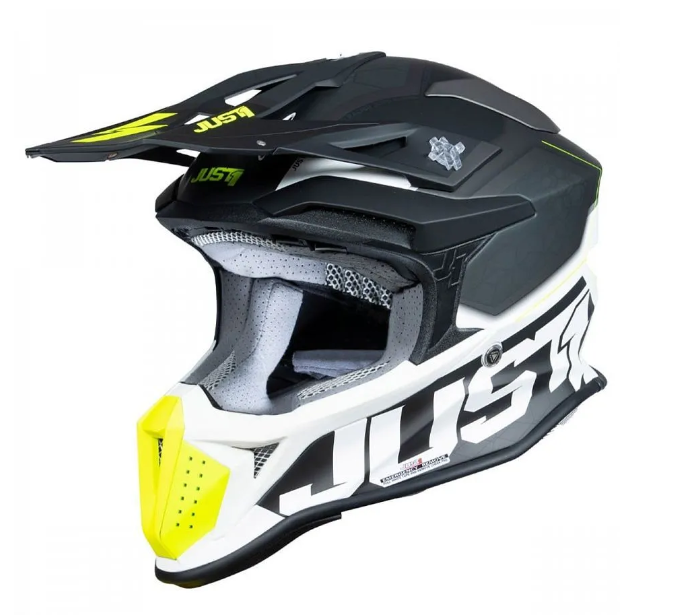 Шлем кроссовый JUST1 J18 HEXA (черный/серый/Hi-Vis желтый/белый мат.) (L) 1560035-880-4583 - фото 12893